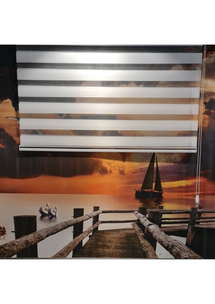 Stor Zebra Perde Ekru Renk (Kırık Beyaz) Düz Etek Dilimsiz Model fırsatları