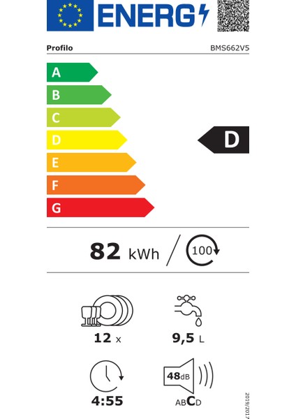 BMS662V5 D Enerji Sınıfı 6 Programlı 12 Kişilik Bulaşık Makinesi