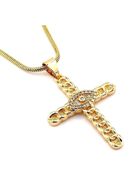 Zincir Tasarım Göz Jesus Çelik Haç Hristiyan Kadın Kolye Q0522