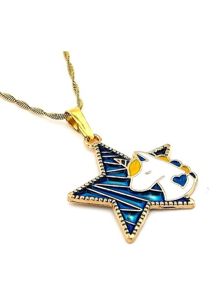 Unicorn Tek Boynuz Yıldız Sarı Çelik Kadın Kolye Zincir Q0534