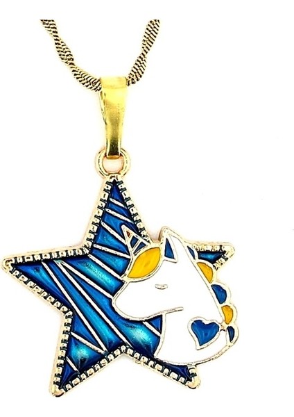 Unicorn Tek Boynuz Yıldız Sarı Çelik Kadın Kolye Zincir Q0534
