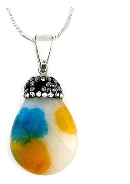 Üç Renkli Kuvars Doğal Taş Zirkon Damla Model Kadın Kolye Q0542 fiyatları