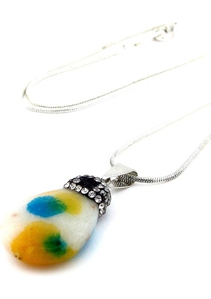 Üç Renkli Kuvars Doğal Taş Zirkon Damla Model Kadın Kolye Q0542 modelleri