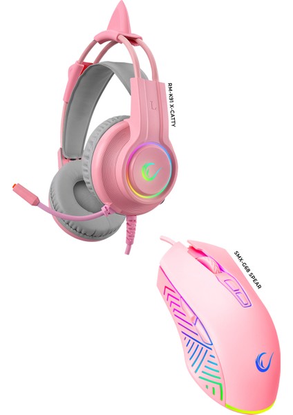 X-Pink Girl Pembe Gaming Oyuncu Seti ( X-Catty Pembe 7.1 Rgb Oyuncu Kulaklık + Spear Rgb 7200DPI Oyuncu Mouse )