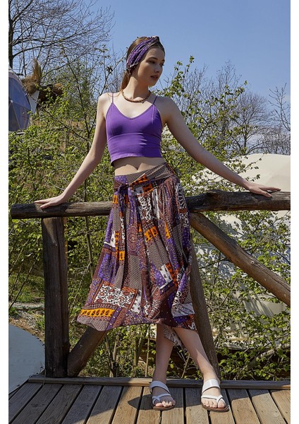 Beli Bağlamalı Midi Kloş Etek