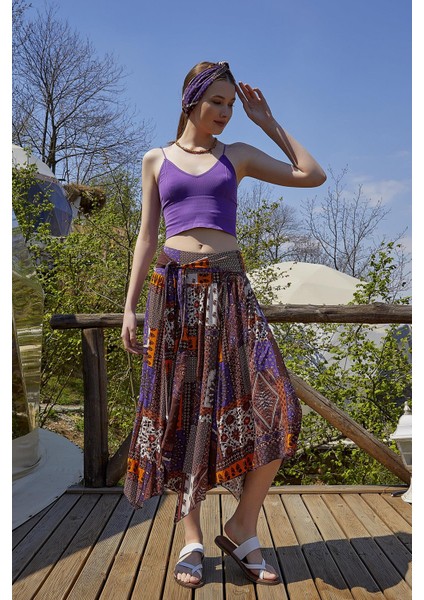 Beli Bağlamalı Midi Kloş Etek modelleri