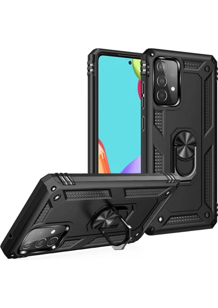 MTK Moveteck Samsung Galaxy A53 5g Uyumlu Kılıf Kamera Çıkıntılı Armour Military Zırh Tank Silikon Yüzüklü Standlı