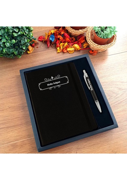 Kişiye Özel Çerçeve Motifli Kutulu Ajanda ve Kalem Seti (PRM354