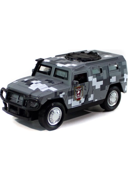 Metal Hummer Askeri Jeep Çek Bırak Gri Işıklı 12 cm
