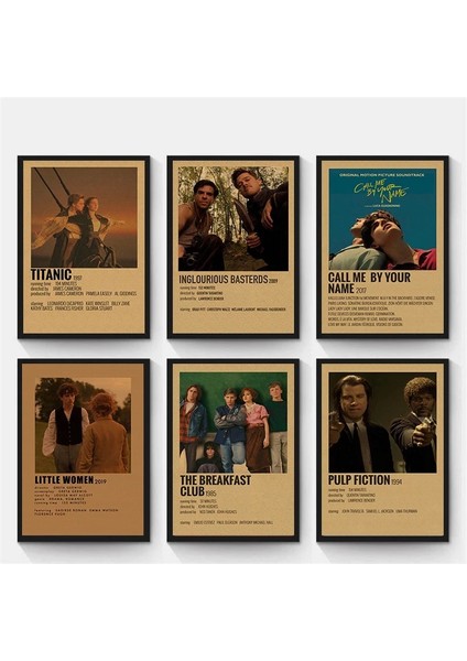 6 Lı Mdf Klasik Film Retro Vintage Ahşap Poster