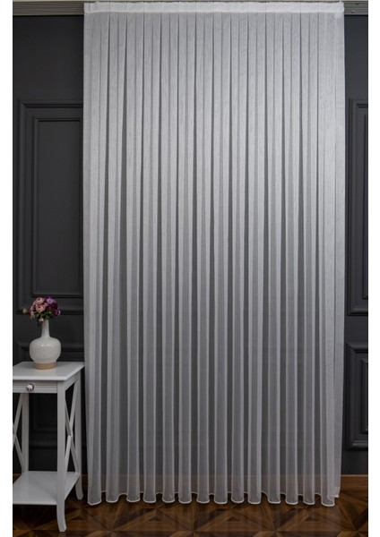 Kullanıma Hazır 1/3 Sık Pile Tül Perde Tek Kanat - Ekru 110 x 270 cm
