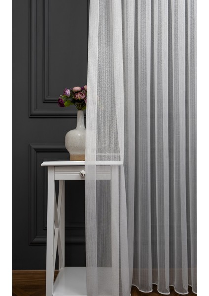 Kullanıma Hazır 1/3 Sık Pile Tül Perde Tek Kanat - Ekru 110 x 270 cm
