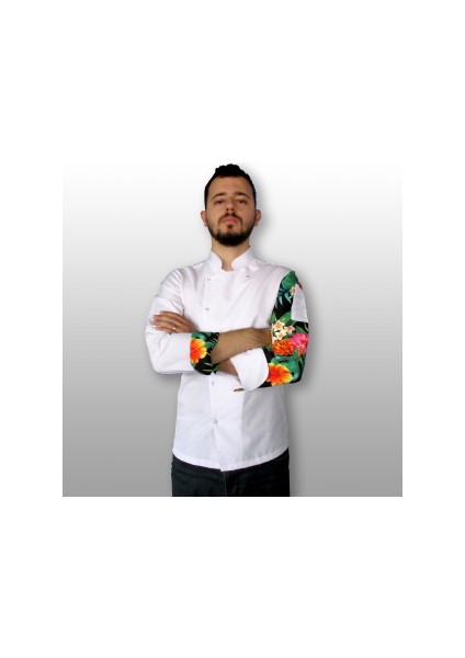 Desenli Beyaz Aşçı Ceketi