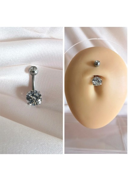 Cerrahi Çelik Zirkon Taşlı Piercing- Bar Uzunluğu 10 mm - 1 Adet