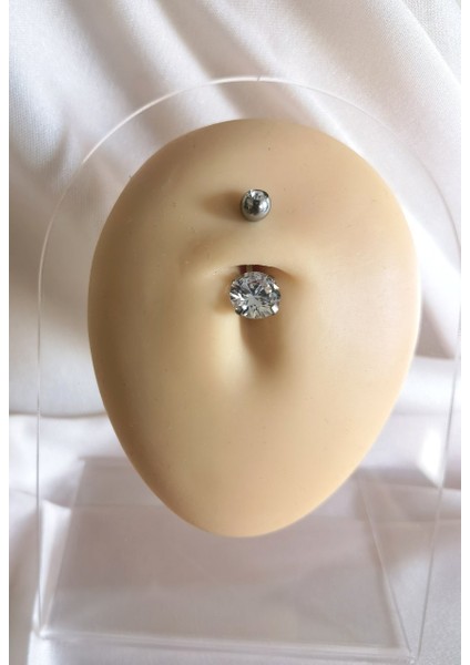 Cerrahi Çelik Zirkon Taşlı Piercing- Bar Uzunluğu 10 mm - 1 Adet