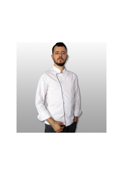Siyah Biyeli Beyaz Klasik Aşçı Ceketi
