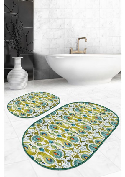 Real Homes Realhomes Özel Tasarım Dijital Baskılı 2'li Oval Banyo Paspas Takımı & Mutfak Paspas Seti