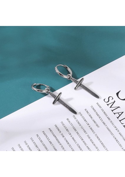 Haç Çarmıh Aksesuarlı Tasarım Halka Sallantılı Modern Geçirmeli Çift Taraflı 316L Çelik Erkek Küpe (Çift)