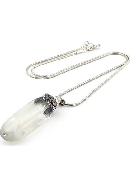 Şeffaf Kuvars Kristal Doğal Taş Kadın Zirkon Taşlı Kolye Q0549