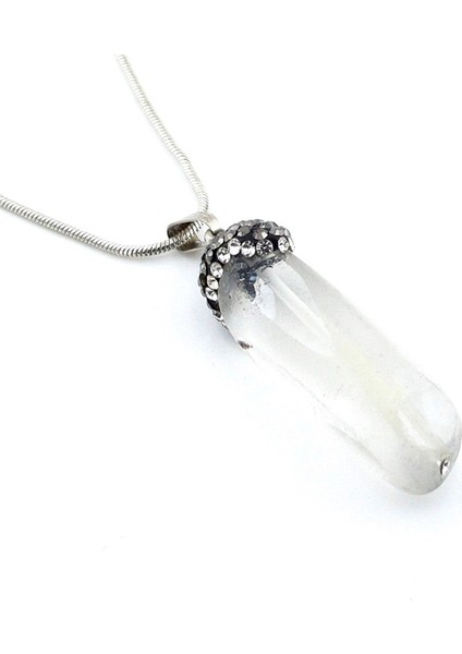 Şeffaf Kuvars Kristal Doğal Taş Kadın Zirkon Taşlı Kolye Q0549 modelleri