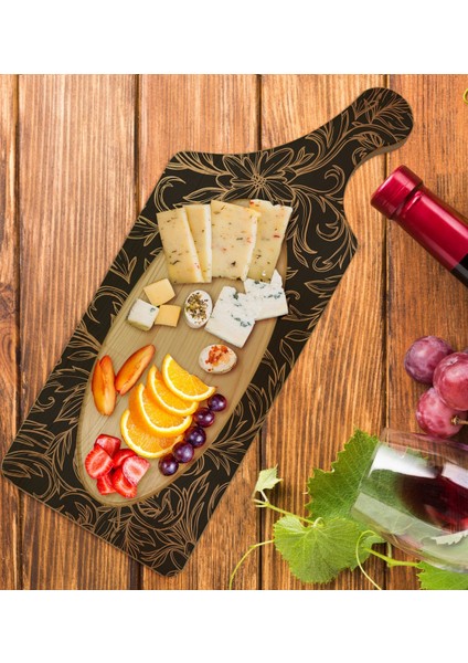 Gift Retro Motif Tasarımlı Dikdörtgen Şeklinde Doğal Ahşap Servis ve Sunum Tabağı Model 16