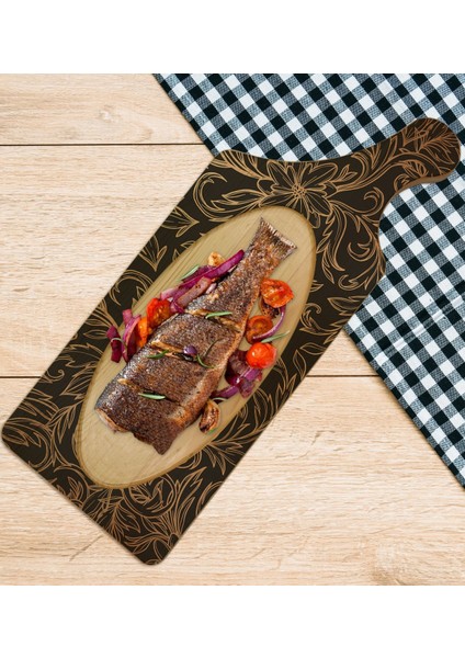Gift Retro Motif Tasarımlı Dikdörtgen Şeklinde Doğal Ahşap Servis ve Sunum Tabağı Model 16