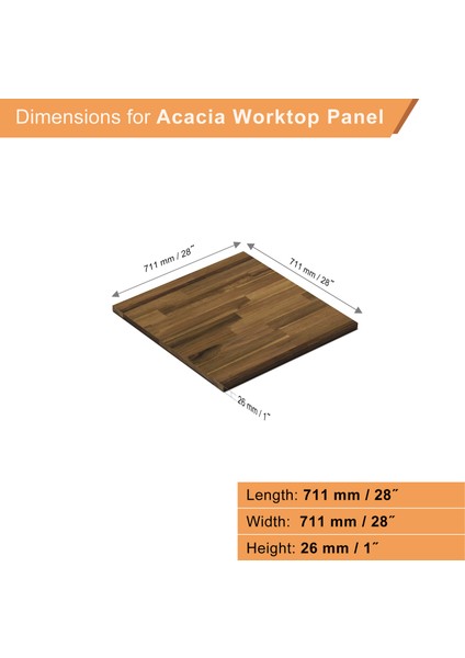 Acacia Fj Düz KENAR,711X711X26MM, 3'lü Paket, Kahverengi