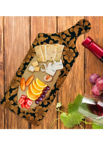 Gift Retro Motif Tasarımlı Dikdörtgen Şeklinde Doğal Ahşap Servis ve Sunum Tabağı Model 15