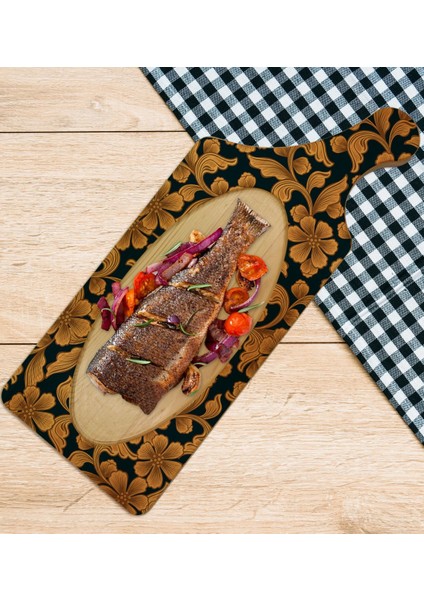 Gift Retro Motif Tasarımlı Dikdörtgen Şeklinde Doğal Ahşap Servis ve Sunum Tabağı Model 15