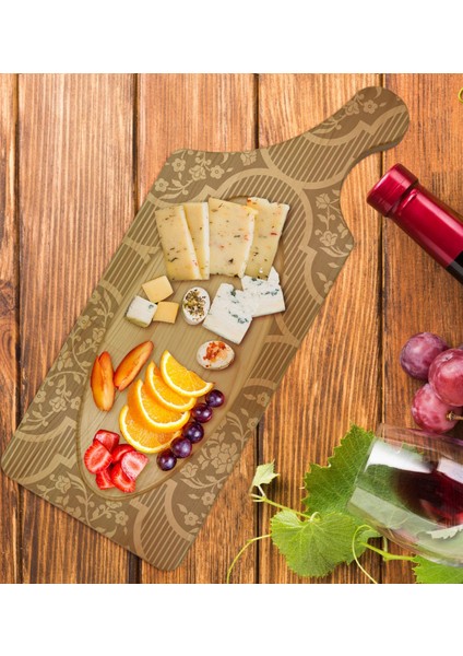Gift Retro Motif Tasarımlı Dikdörtgen Şeklinde Doğal Ahşap Servis ve Sunum Tabağı Model 14