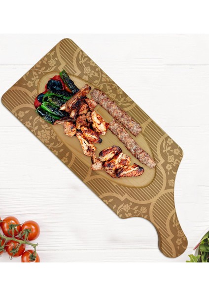 Gift Retro Motif Tasarımlı Dikdörtgen Şeklinde Doğal Ahşap Servis ve Sunum Tabağı Model 14