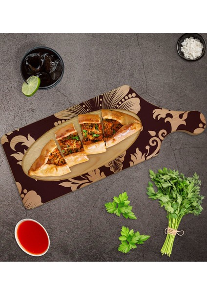 Gift Retro Motif Tasarımlı Dikdörtgen Şeklinde Doğal Ahşap Servis ve Sunum Tabağı Model 7