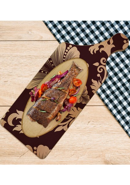 Gift Retro Motif Tasarımlı Dikdörtgen Şeklinde Doğal Ahşap Servis ve Sunum Tabağı Model 7