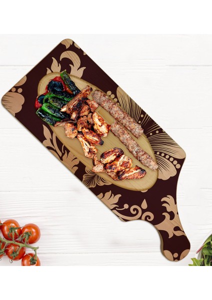 Gift Retro Motif Tasarımlı Dikdörtgen Şeklinde Doğal Ahşap Servis ve Sunum Tabağı Model 7