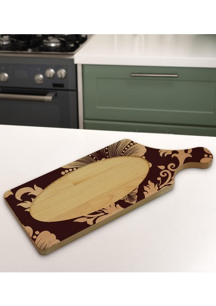 Gift Retro Motif Tasarımlı Dikdörtgen Şeklinde Doğal Ahşap Servis ve Sunum Tabağı Model 7