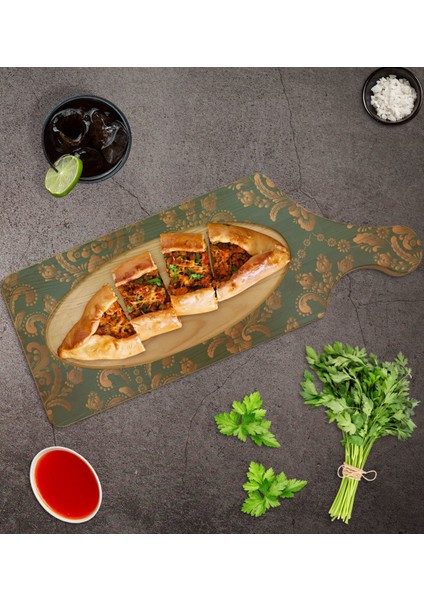 Gift Retro Motif Tasarımlı Dikdörtgen Şeklinde Doğal Ahşap Servis ve Sunum Tabağı Model 5