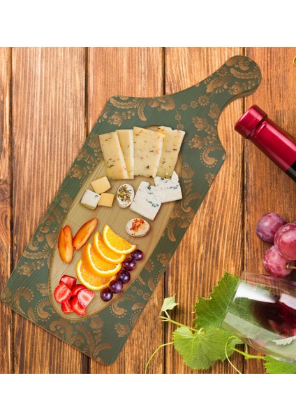 Gift Retro Motif Tasarımlı Dikdörtgen Şeklinde Doğal Ahşap Servis ve Sunum Tabağı Model 5