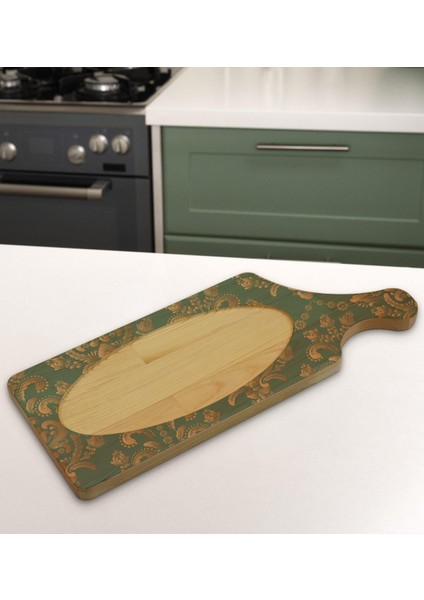 Gift Retro Motif Tasarımlı Dikdörtgen Şeklinde Doğal Ahşap Servis ve Sunum Tabağı Model 5