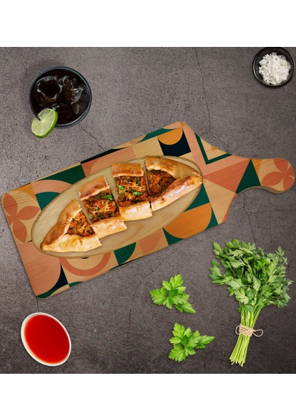 Gift Modern Art Tasarımlı Dikdörtgen Şeklinde Doğal Ahşap Servis ve Sunum Tabağı Model 14