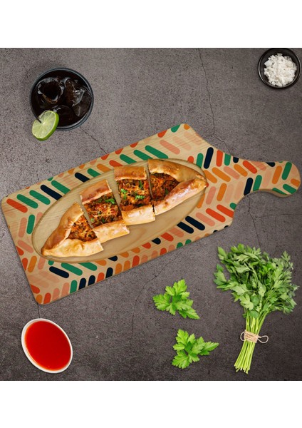 Gift Modern Art Tasarımlı Dikdörtgen Şeklinde Doğal Ahşap Servis ve Sunum Tabağı Model 2