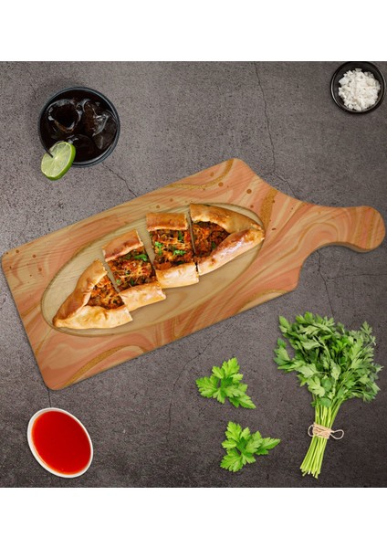 Gift Mermer Tasarımlı Dikdörtgen Şeklinde Doğal Ahşap Servis ve Sunum Tabağı Model 3