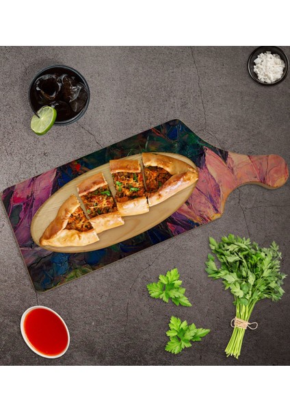 Gift Modern Art Tasarımlı Dikdörtgen Şeklinde Doğal Ahşap Servis ve Sunum Tabağı Model 20