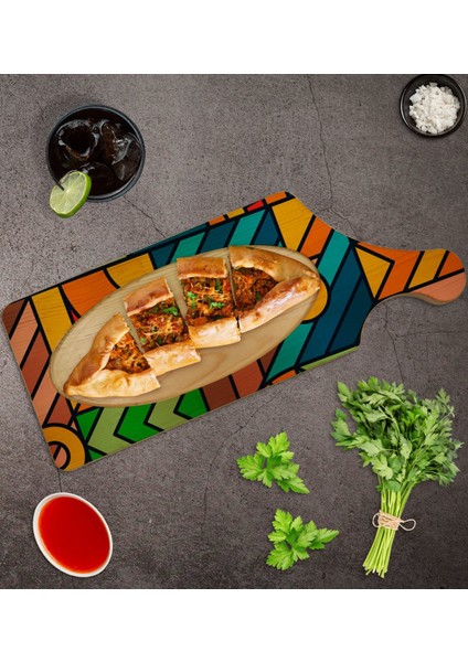 Gift Modern Art Tasarımlı Dikdörtgen Şeklinde Doğal Ahşap Servis ve Sunum Tabağı Model 15