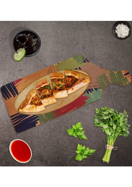 Gift Modern Art Tasarımlı Dikdörtgen Şeklinde Doğal Ahşap Servis ve Sunum Tabağı Model 11