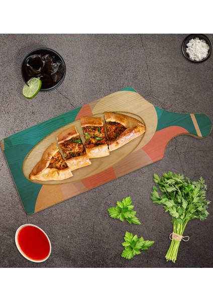Gift Modern Art Tasarımlı Dikdörtgen Şeklinde Doğal Ahşap Servis ve Sunum Tabağı Model 10