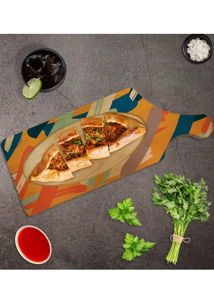 Gift Modern Art Tasarımlı Dikdörtgen Şeklinde Doğal Ahşap Servis ve Sunum Tabağı Model 7