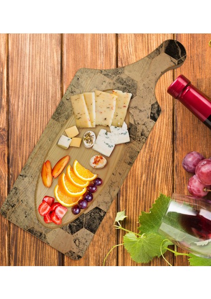 Gift Mermer Tasarımlı Dikdörtgen Şeklinde Doğal Ahşap Servis ve Sunum Tabağı Model 15