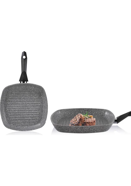 Cory Yanmaz Yapışmaz Kare Grill Tava - 28CM - Gri