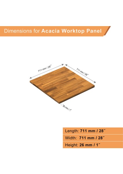 Acacia Fj Düz KENAR,711X711X26MM, 3'lü Paket, Altın Tik