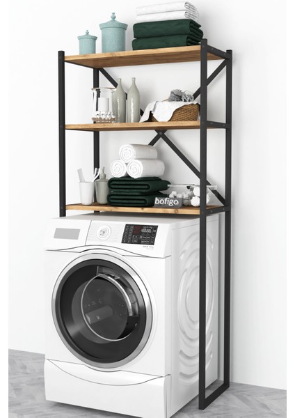 3 Raflı Metal Banyo Düzenleyici Metal Banyo Rafı Çamaşır Makinası Üstü Çam